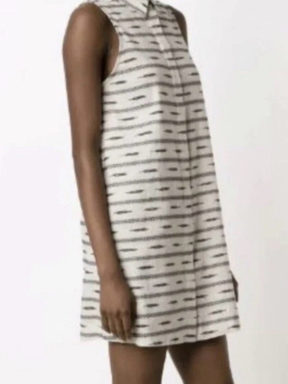 Alice +Olivia Isabelle Sleeveless Shirt Dress Beige Black‎ Aztec Linen Blend XS